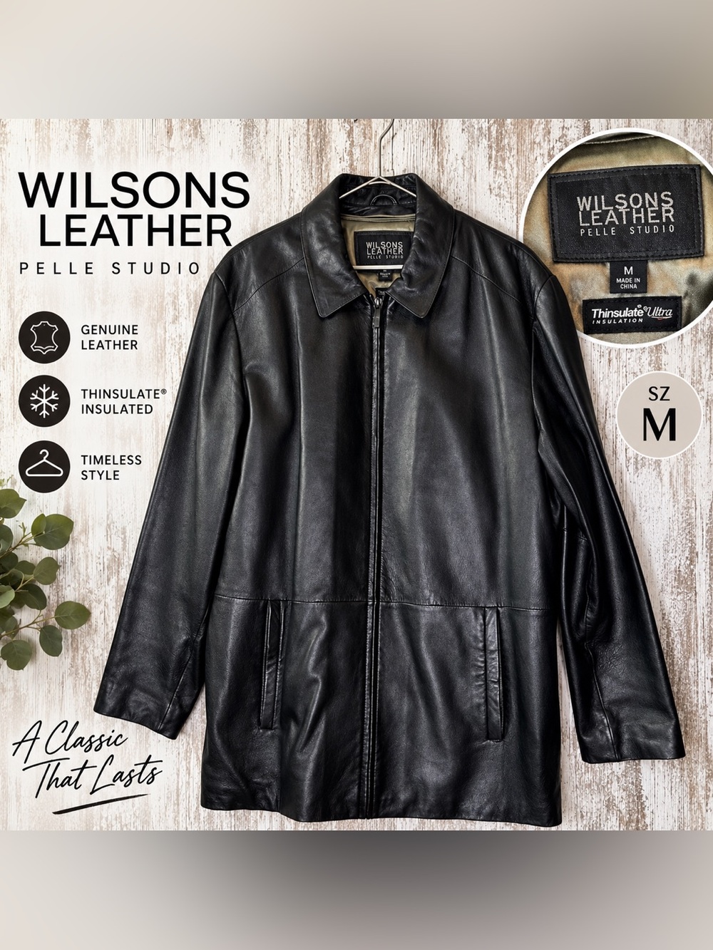 Wilsons Leather Pelle Studio Thinsulate Black Leather Jacket Women’s M